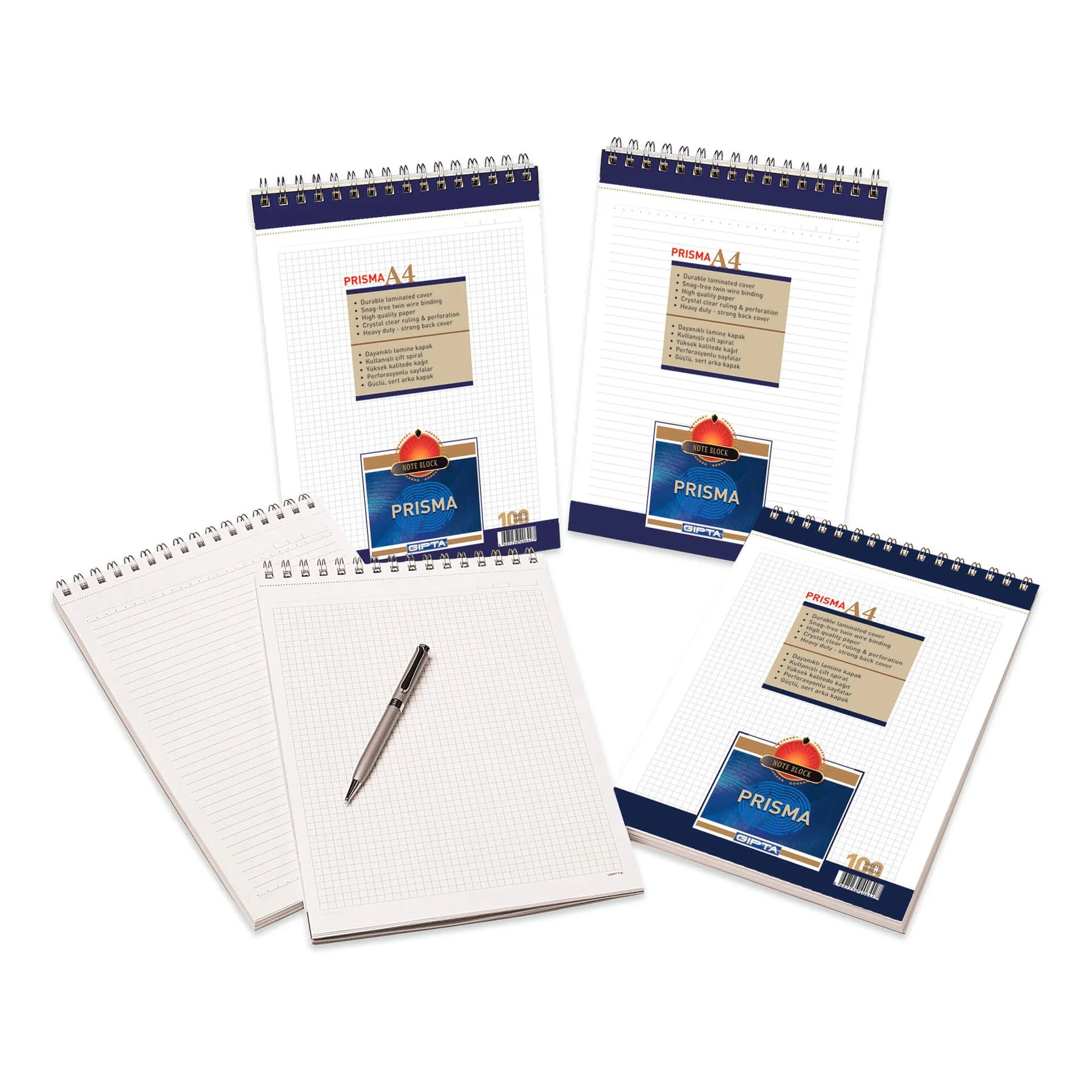 Gipta Prisma Pad A4, white, wide ruled, micro-perforated, spiral, 100 sheets