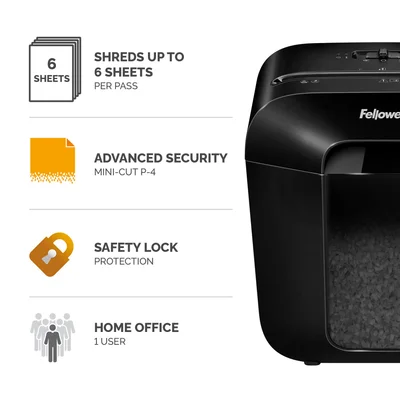 Шредер за унищожаване на документи Fellowes Powershred LX25M, P-4, Mini-Cut, 11.5 L, черен, време за почивка 30 мин