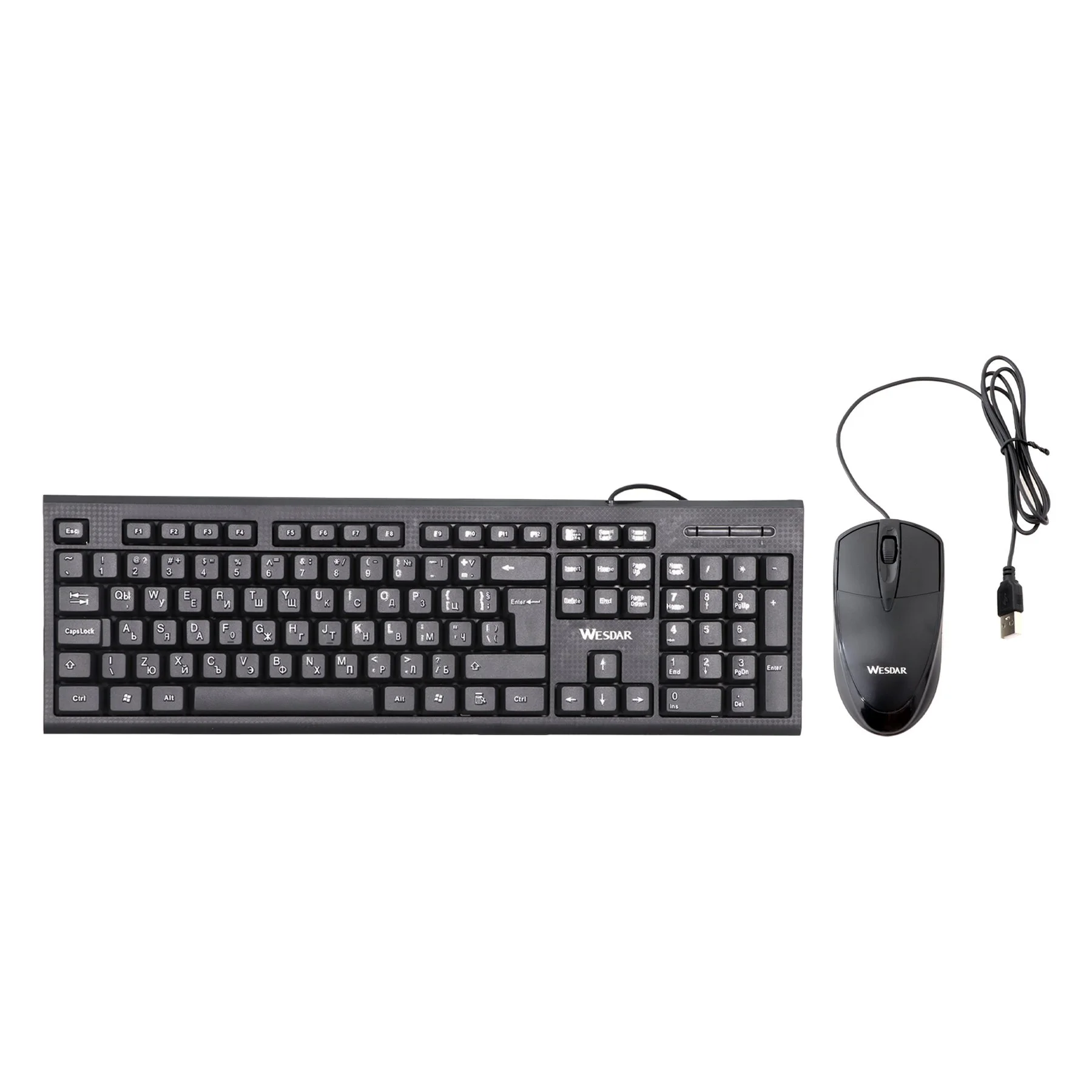 Set Wesdar - keyboard and mouse KM5, cyrillic, with cable 1.5 m, USB, 3 buttons on the mouse, 104 buttons on the keyboard, black