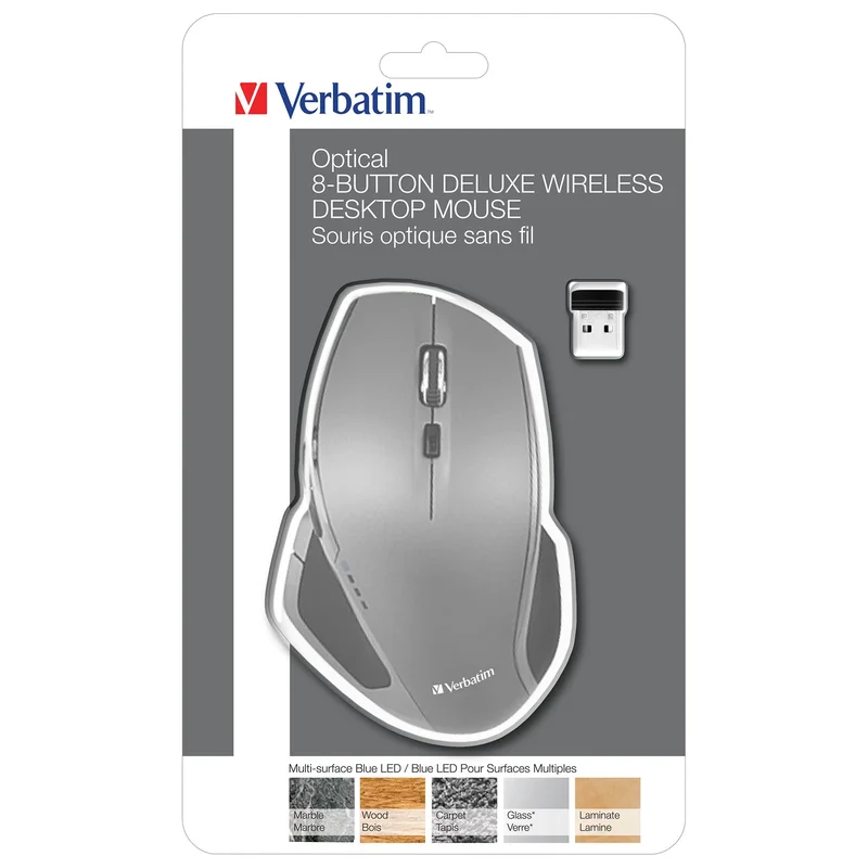 Mouse Verbatim Blue Led, ergonomic, wireless, 8 buttons, USB