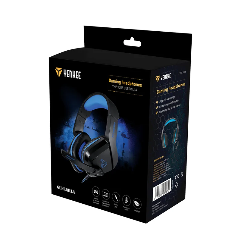 Headphones Yenkee 3005 Guerrilla, gaming, 3.5 mm jack, 108 dB, 2.1 m cable, black-blue