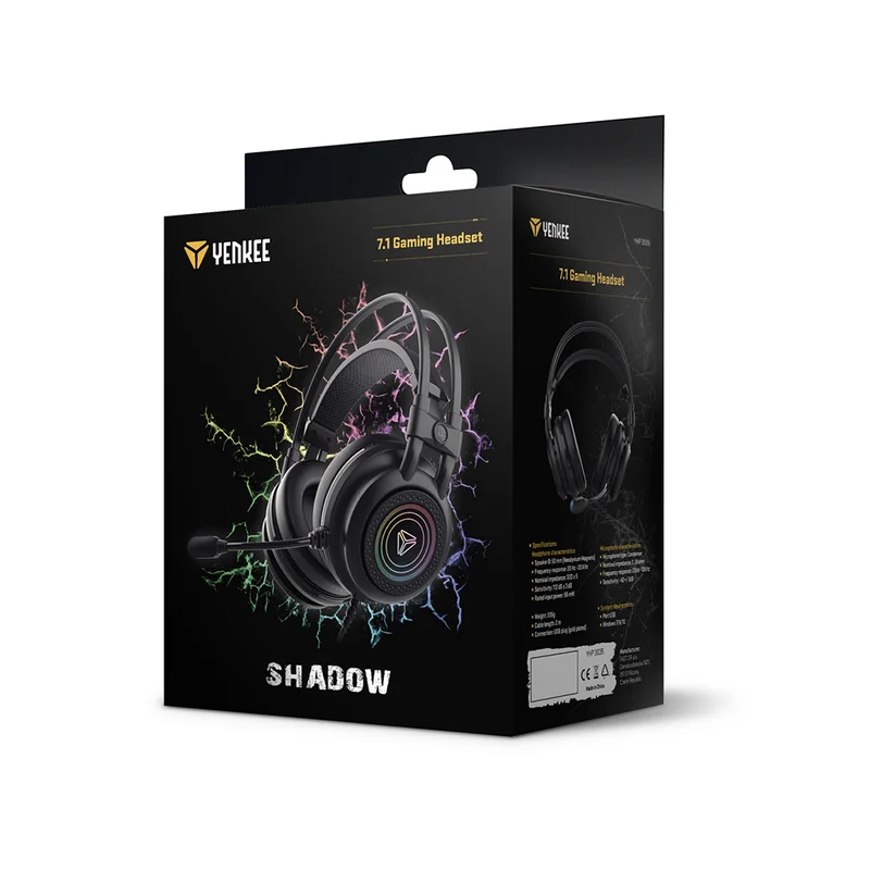 Headphones Yenkee 3035 Shadow, gaming, USB, 112 dB, 2.4 m cable, black