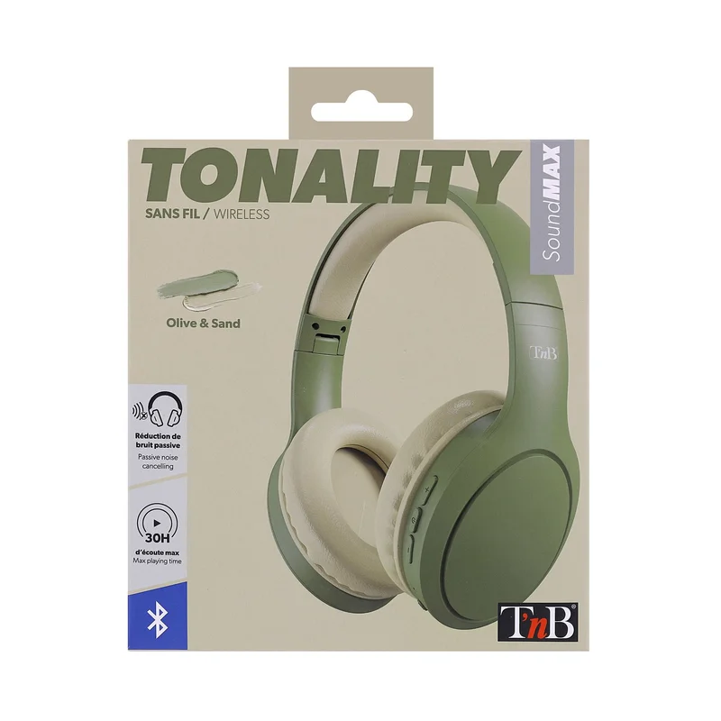 Headphones TNB Tonality, with Bluetooth, USB Type-C, 117 dB, color olive