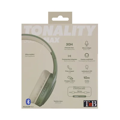 Headphones TNB Tonality, with Bluetooth, USB Type-C, 117 dB, color olive