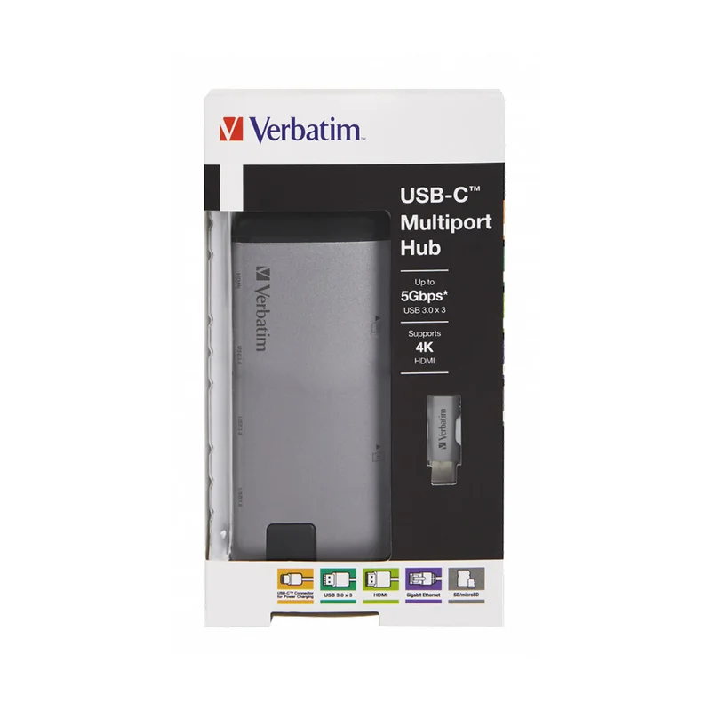 Verbatim USB HUB, 6 PORTS, USB-C, USB 3.1, HDMI, RJ45, SDHC