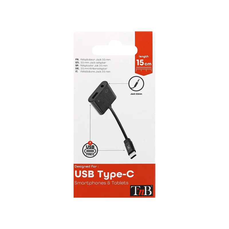 Адаптер TNB, 4 порта, USB Type-C към 3.5 mm жак, черен