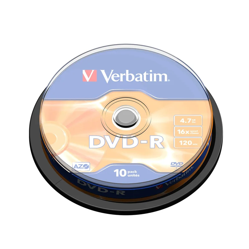 DVD-R Verbatim, 4.7 GB, 16x, AZO покритие, 10 броя в шпиндел