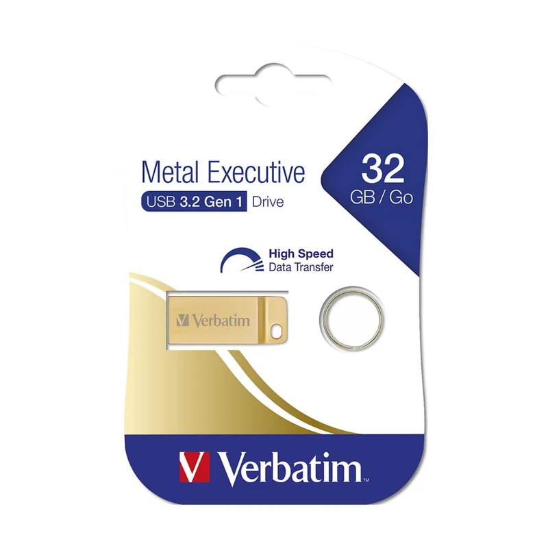 USB флаш памет Verbatim Metal Executive, USB 3.2, 32 GB, златиста
