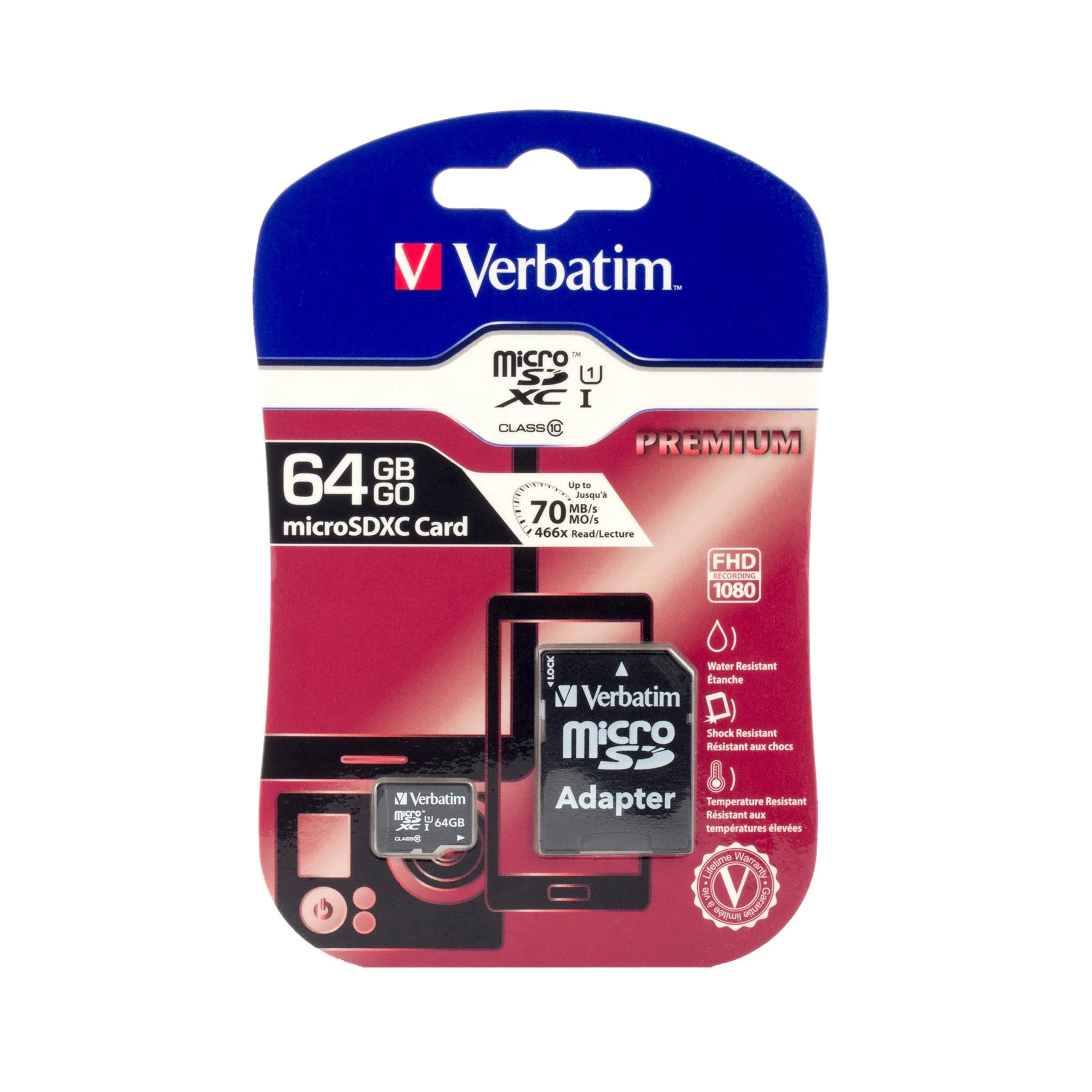 Card Memory Verbatim, microSDXC, UHS-I, U1, Class 10, 64 GB, with included SD adapter