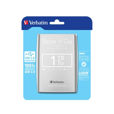 Външен HDD твърд диск Verbatim, 2.5'', USB 3.0, 1 TB, сребрист