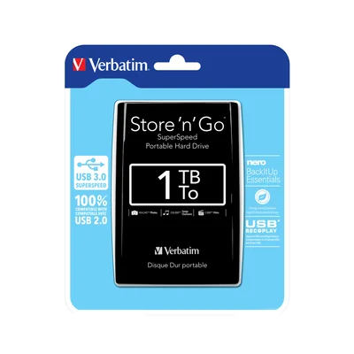 Външен HDD твърд диск Verbatim, 2.5'', USB 3.0, 1 TB, черен