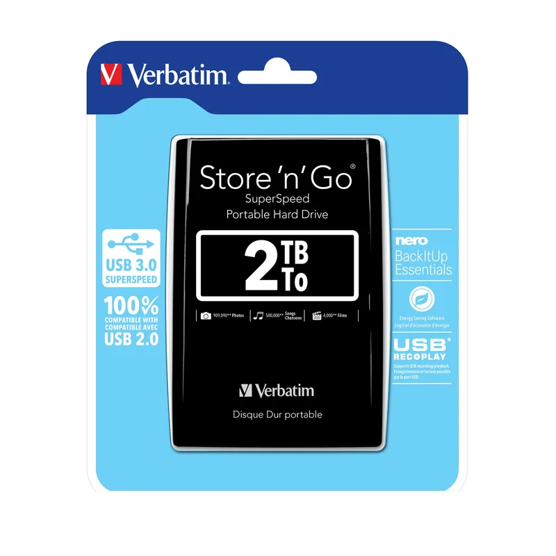 External HDD hard disk Verbatim, 2.5'', USB 3.0, 2 TB, black