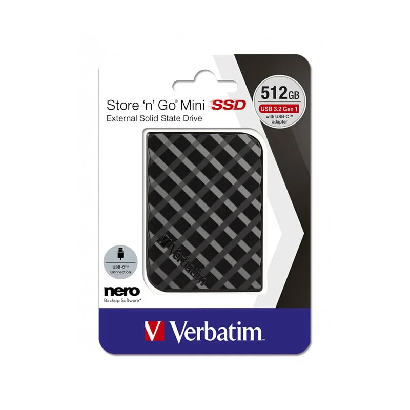 External SSD Hard Drive Verbatim Store 'n' Go Mini, 512 GB, Black