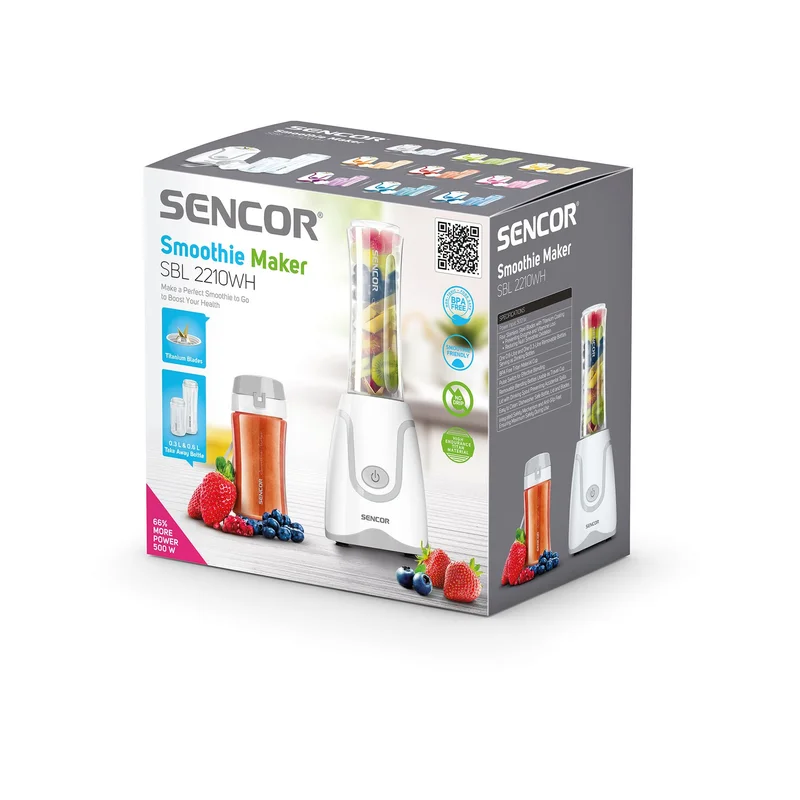 Шейкър Sencor Smoothie, 500 W, 0.6 L, бял, 220V
