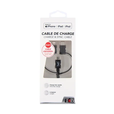 Кабел TNB 3 в 1 Lightning, с micro USB и USB type C, 1.5 m, USB-C