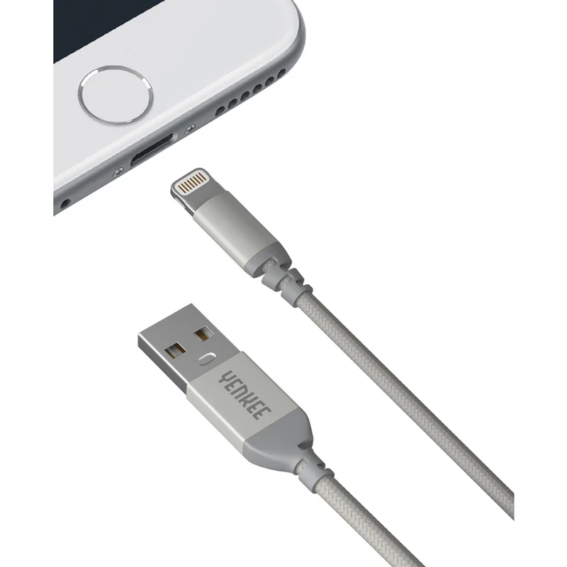 Кабел Yenkee 612 SR USB Male към Lightning Male, 2 m, сив
