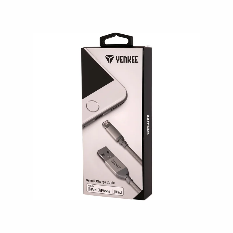 Кабел Yenkee 612 SR USB Male към Lightning Male, 2 m, сив