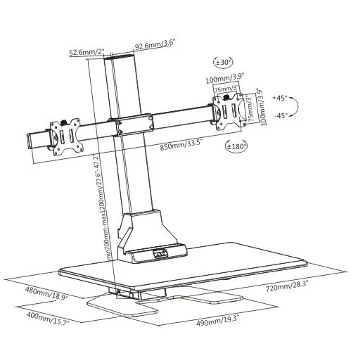 Stand for 2 monitors Lumi DWS10-T02, 13'' - 32'', maximum weight 8 kg, black