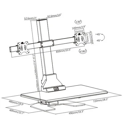 Stand for 2 monitors Lumi DWS10-T02, 13'' - 32'', maximum weight 8 kg, black