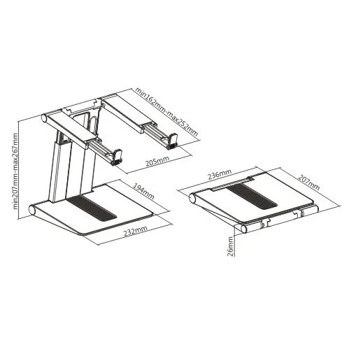 Стойка за лаптоп Lumi PLW-01, 10'' - 15.6'', черна - сива