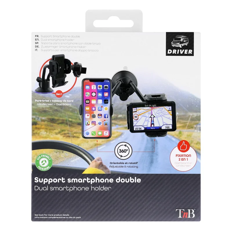 TNB Phone Stand Double Rotating 360 Degrees 7'' Black