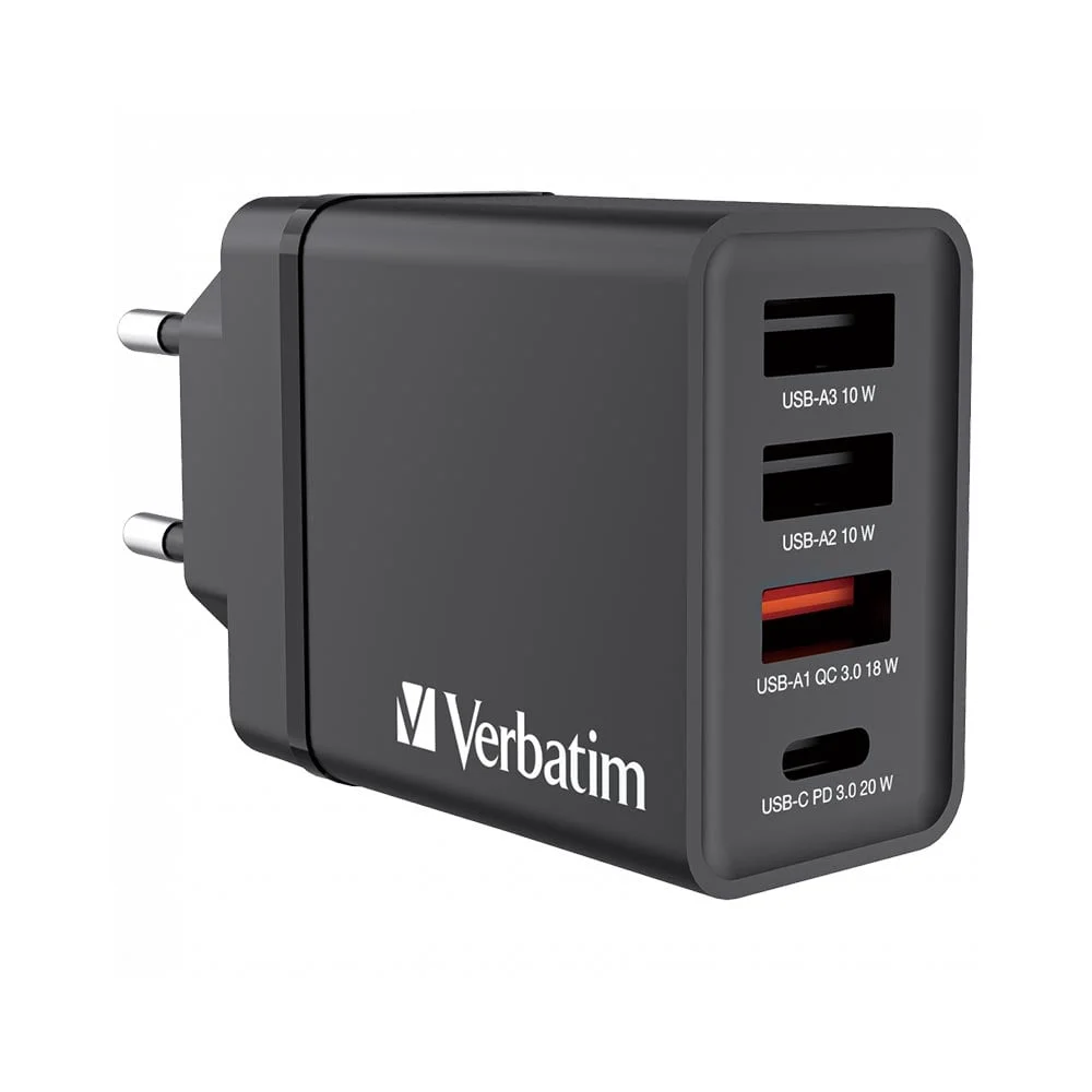 Адаптер Verbatim, 4 порта 3хUSB Type-A, 1xUSB Type-C, 30 W