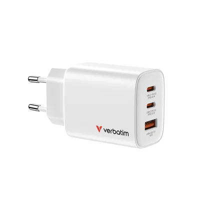 Зарядно устройство Verbatim Essentials, GaN, 65 W, бяло