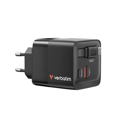 Зарядно устройство Verbatim Mini, GaN, 65 W, черно