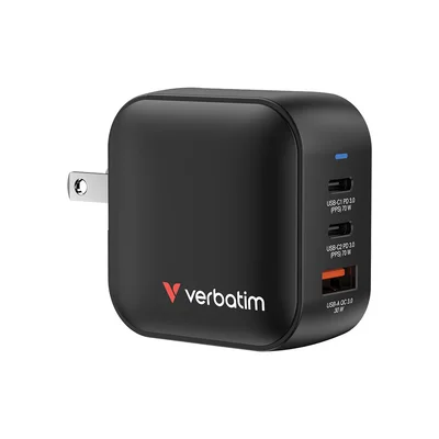 Зарядно устройство Verbatim Mini, GaN, 70 W, черно