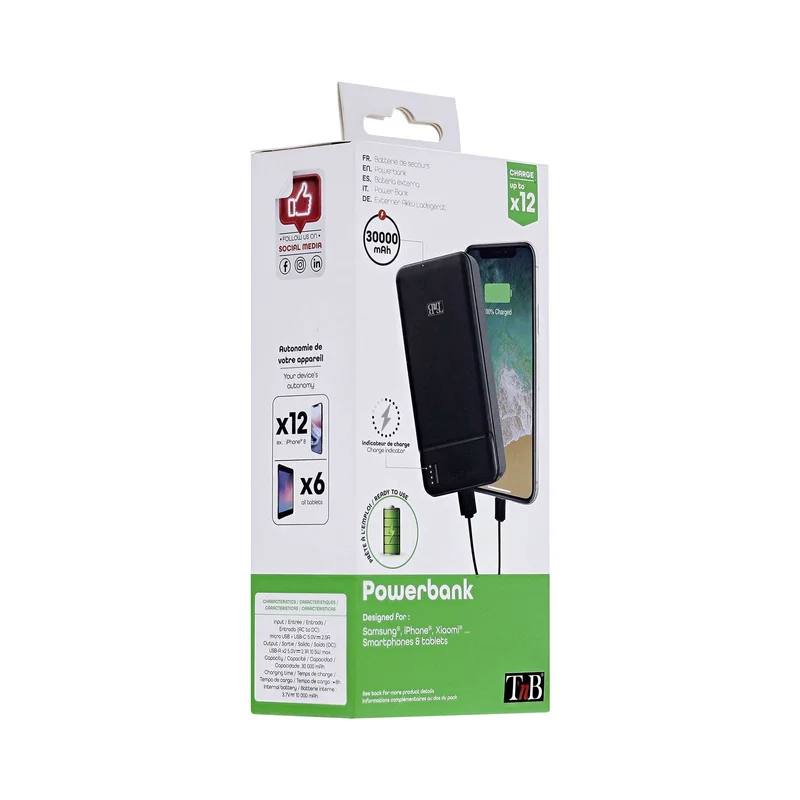 External battery TNB, 30 000 mAh, Micro USB, black