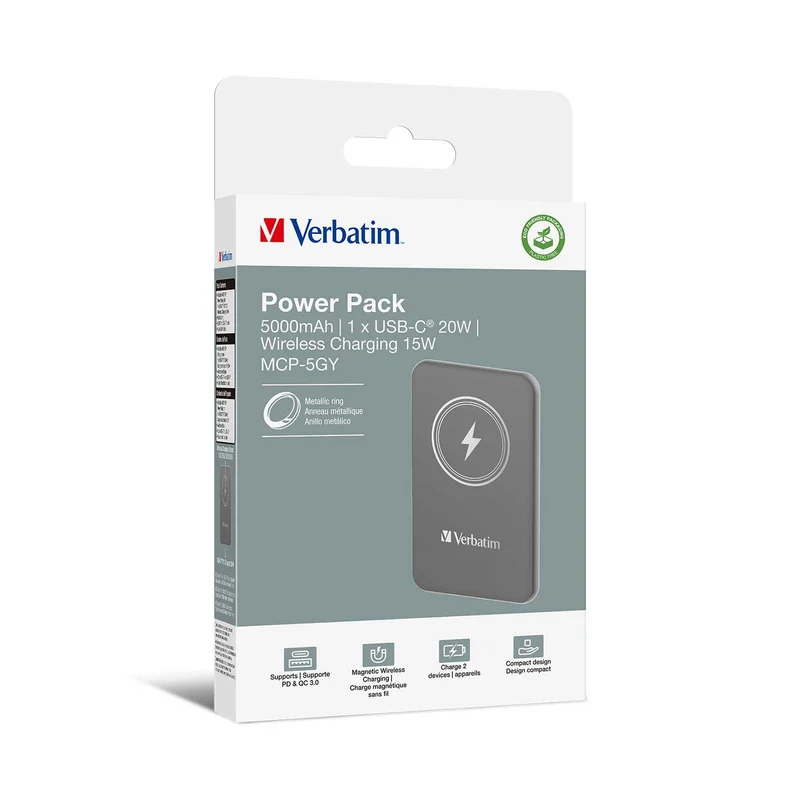 External battery Verbatim Charge 'n' Go, magnetic, 5000 mAh, USB Type-C, gray