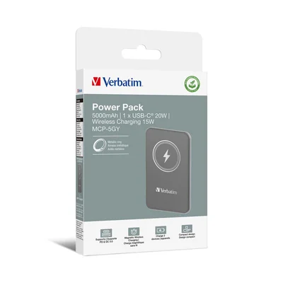 External battery Verbatim Charge 'n' Go, magnetic, 5000 mAh, USB Type-C, gray