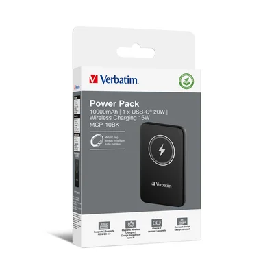 Външна батерия Verbatim Charge 'n' Go, магнитна, 10000 mAh, USB Type-C, черна