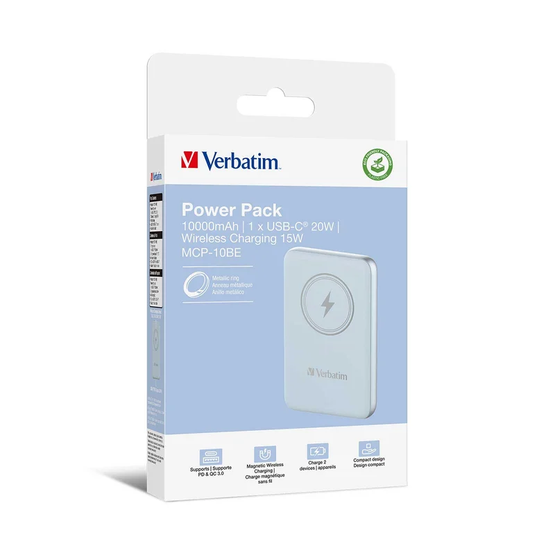 External battery Verbatim Charge 'n' Go, magnetic, 10000 mAh, USB Type-C, blue
