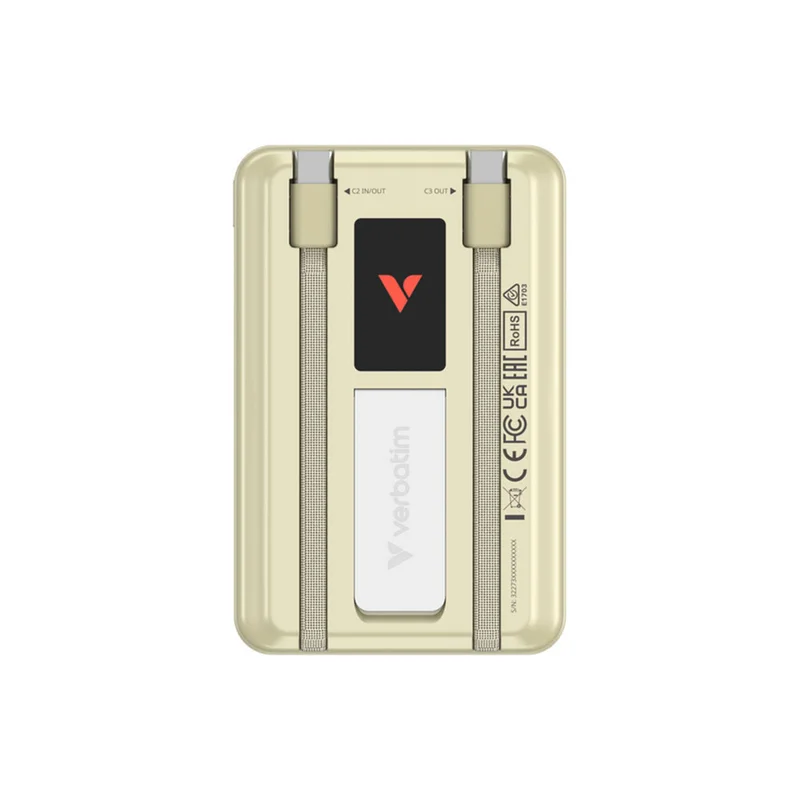 Външна батерия Verbatim Charge'n'Go, с дисплей, 10000 mAh, златиста