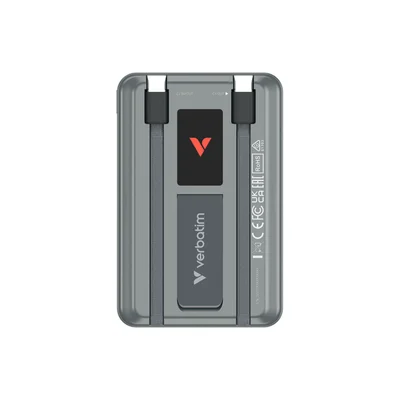 Външна батерия Verbatim Charge'n'Go, с дисплей, 10000 mAh, сива