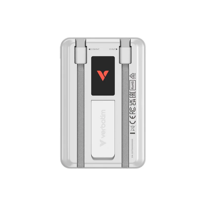 Външна батерия Verbatim Charge'n'Go, с дисплей, 10000 mAh, сребриста