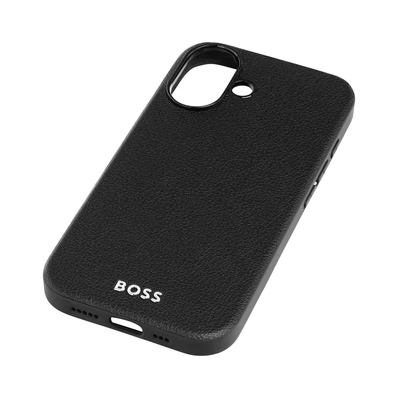 Hugo Boss Калъф за телефон Grained, за iPhone 16, черен
