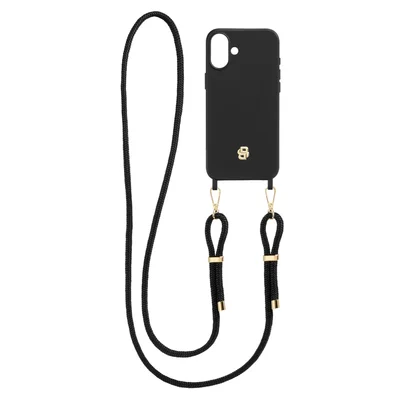 Hugo Boss Phone case, for iPhone 16 Plus, with strap, black-gold