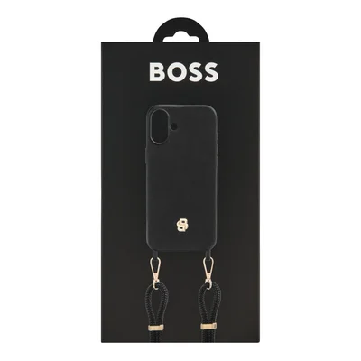 Hugo Boss Phone case, for iPhone 16 Plus, with strap, black-gold