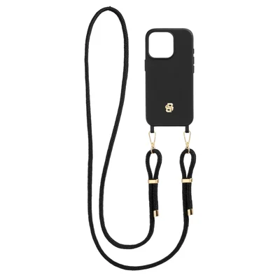 Hugo Boss Phone case, for iPhone 16 Pro, with strap, black-gold