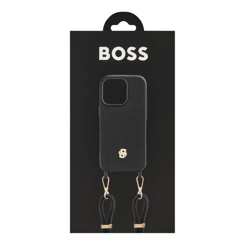 Hugo Boss Phone case, for iPhone 16 Pro, with strap, black-gold