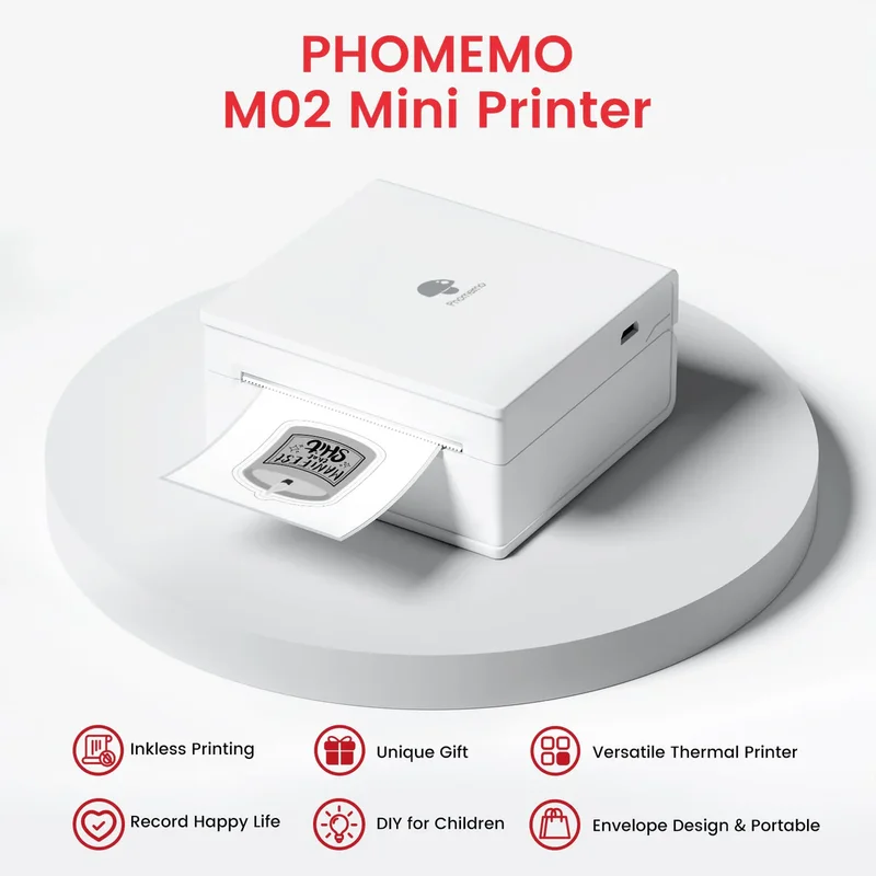 Printer Phomemo M02-WH, portable, mini, without ink, maximum width of label 53 mm, white