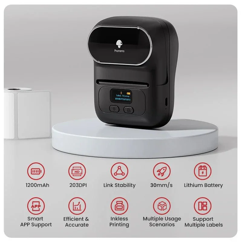 Printer Phomemo M110-BK, mini, without ink, maximum width of label 50 mm, black