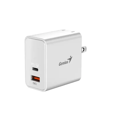 Laptop charger Genius PD-65AC, USB Type-C + USB Type-A, 65 W, white
