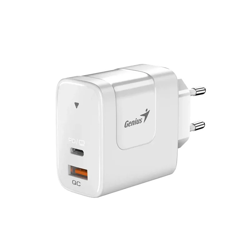 Laptop charger Genius PD-65AC, USB Type-C + USB Type-A, 65 W, white