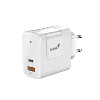 Laptop charger Genius PD-65AC, USB Type-C + USB Type-A, 65 W, white