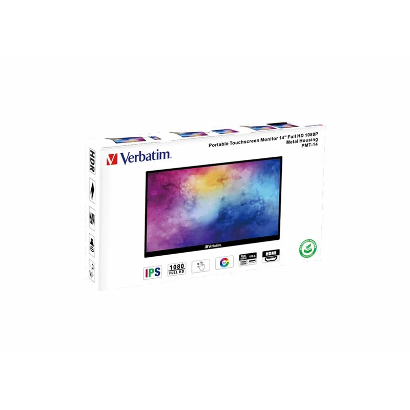 Monitor Verbatim PMT-14, 14'', Touchscreen, FullHD, 6 ms, IPS, 16:9, 250 cd/m2