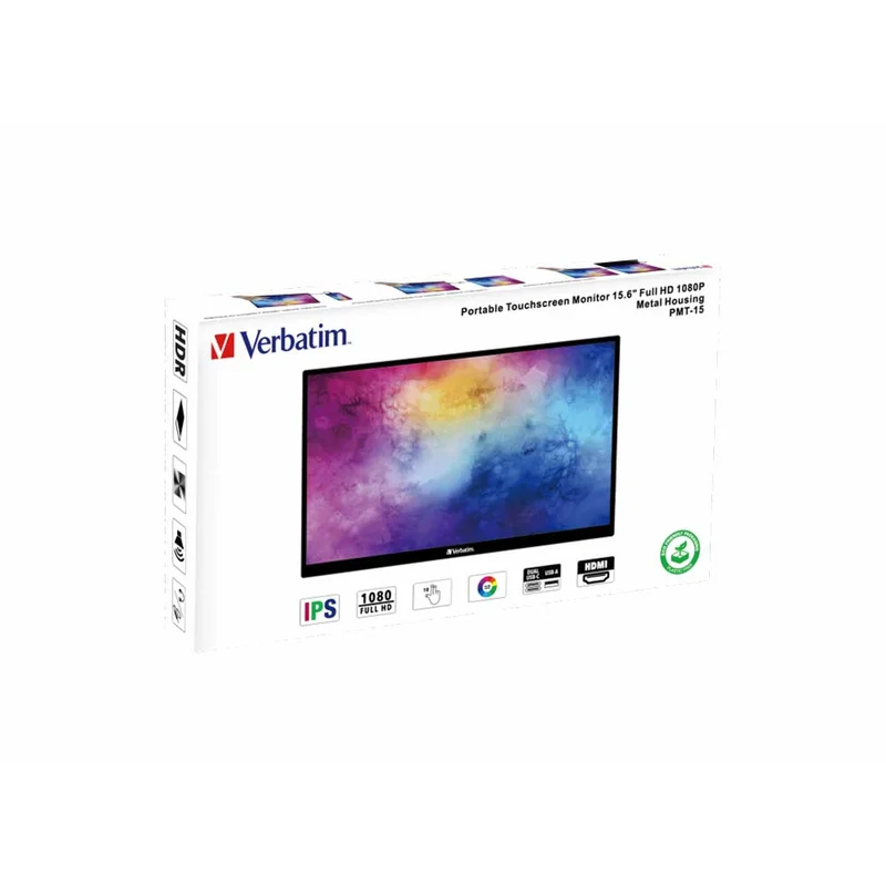 Monitor Verbatim PMT-15, 15.6'', Touchscreen, FullHD, 6 ms, IPS, 16:9, 250 cd/m2