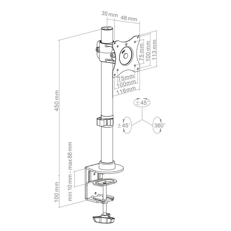 HAGOR DESK MONITOR MOUNT 15-27'' UP TO 10 KG TILT